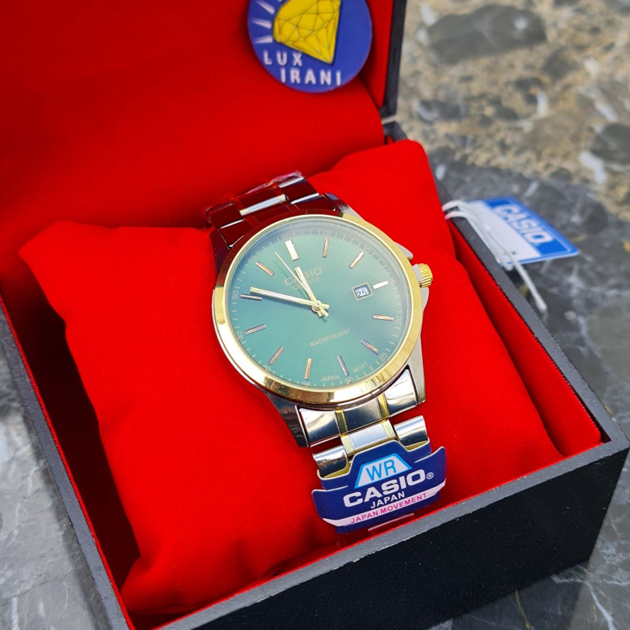 ساعت مردانه کاسیو کد 5607 نقره ای طلایی صفحه سبز