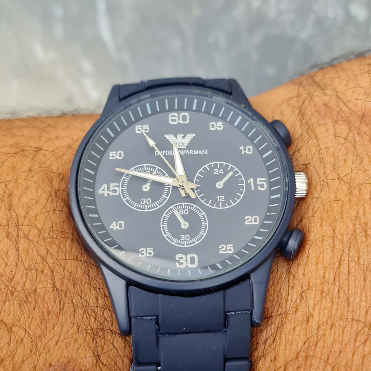 ساعت مردانه امپریو آرمانی کد 5859 بند، قاب و صفحه سورمه ای