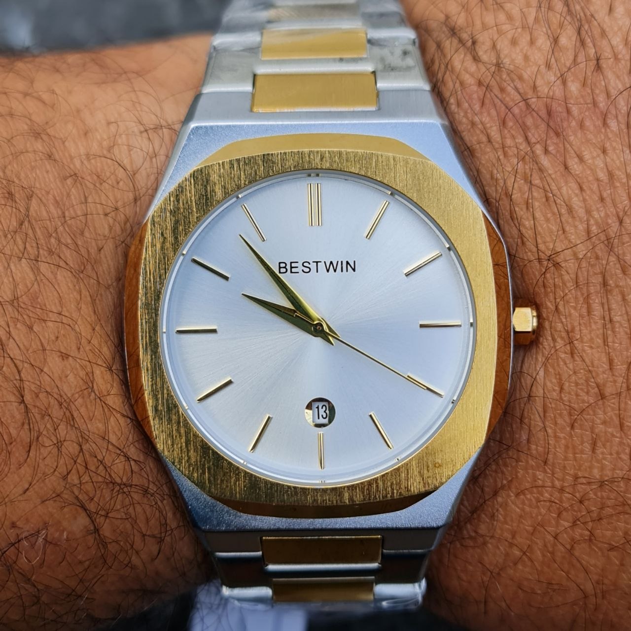 ساعت بیستوین کد 4811 تمام استیل قاب نقره ای صفحه مشکی