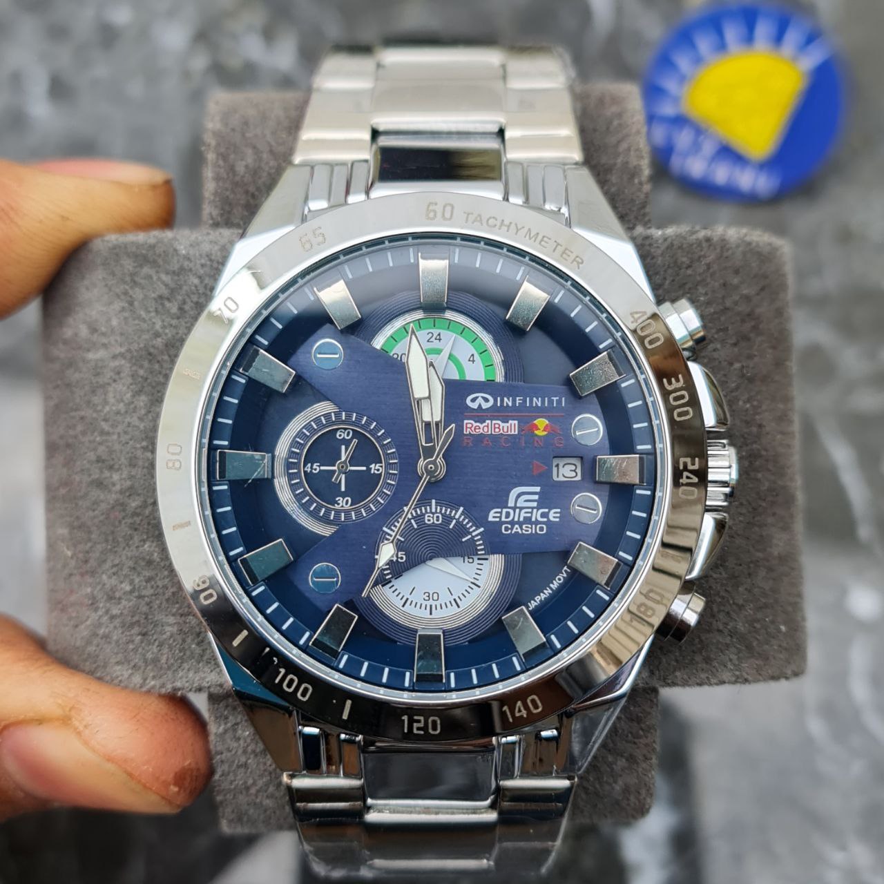 ساعت مردانه کاسیو ادیفایس کد 5010 کرنوگراف قاب نقره ای صفحه سورمه ای