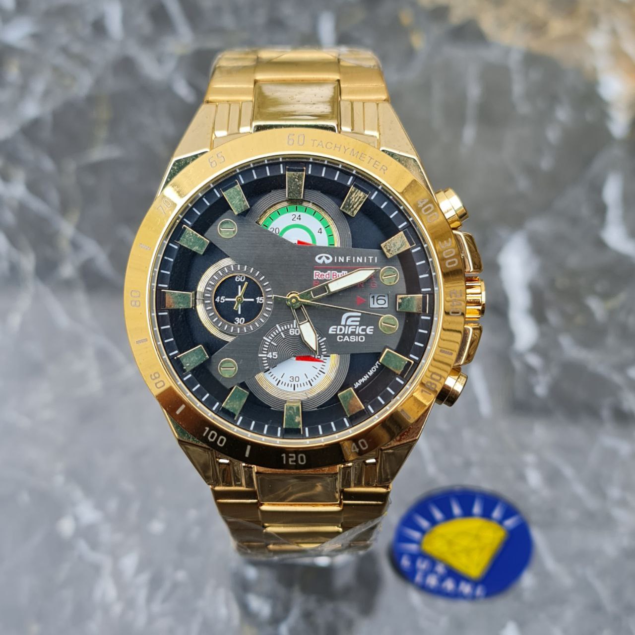 ساعت مردانه کاسیو ادیفایس کد 5011 کرنوگراف طلایی صفحه مشکی