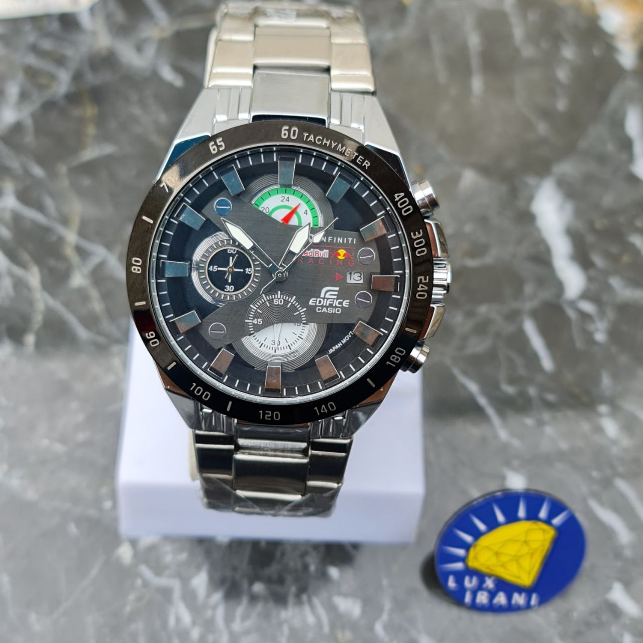 ساعت مردانه کاسیو ادیفایس کد 5012 کرنوگراف قاب مشکی و نقره ای صفحه مشکی