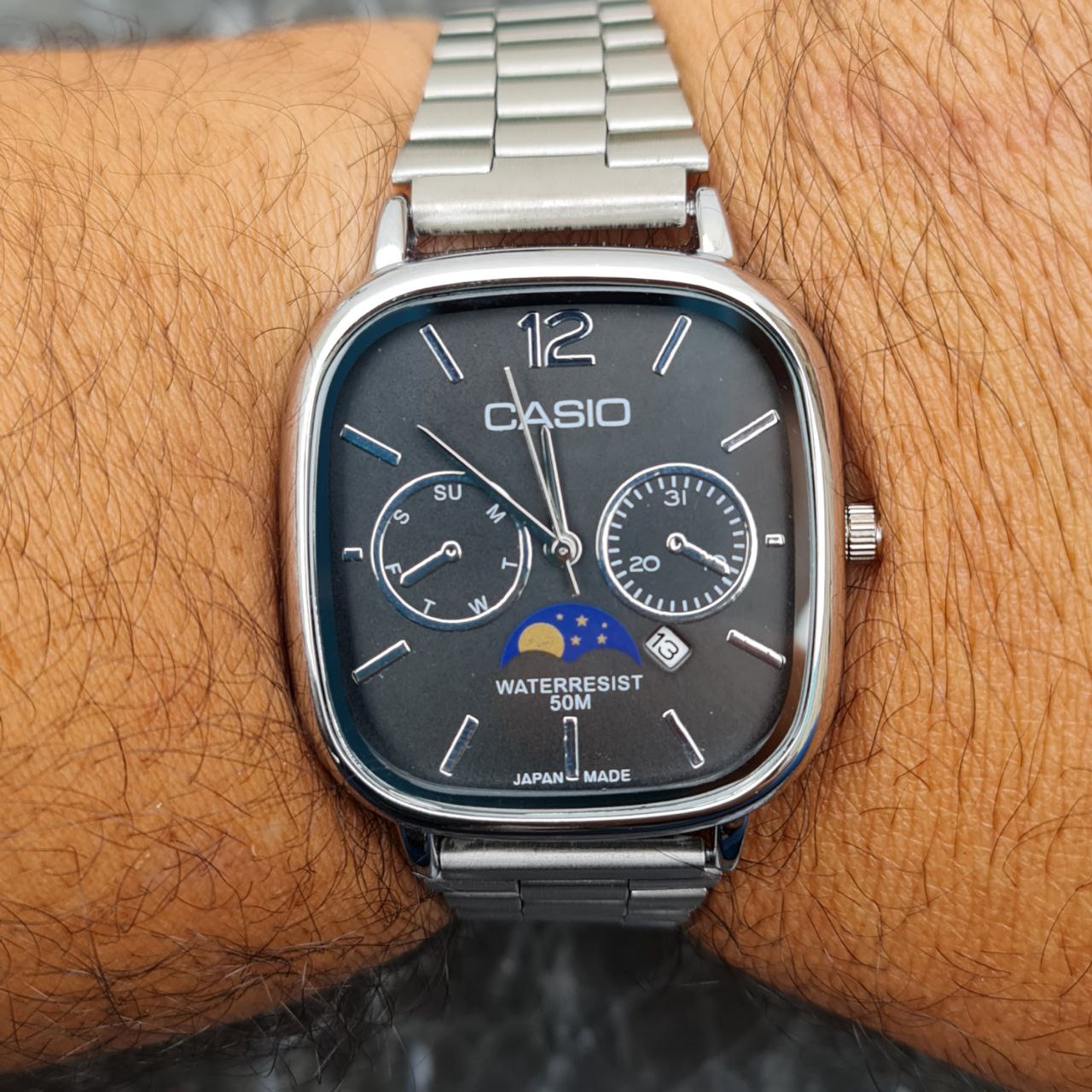 ساعت مردانه کاسیو اولدمانی کد 5156 نقره ای صفحه مشکی