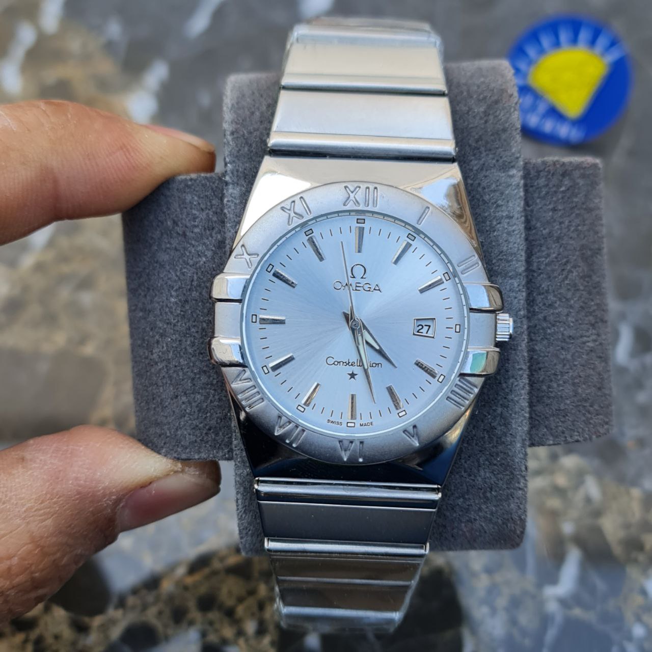 ساعت امگا تمام استیل کد 4911 قاب نقره ای صفحه سفید