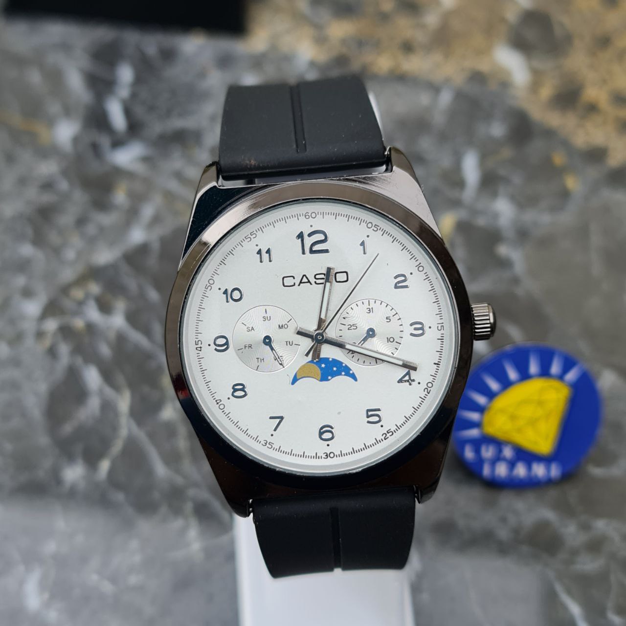 ساعت کاسیو مگنتی کد 4411 بند پیو قاب مشکی صفحه سفید