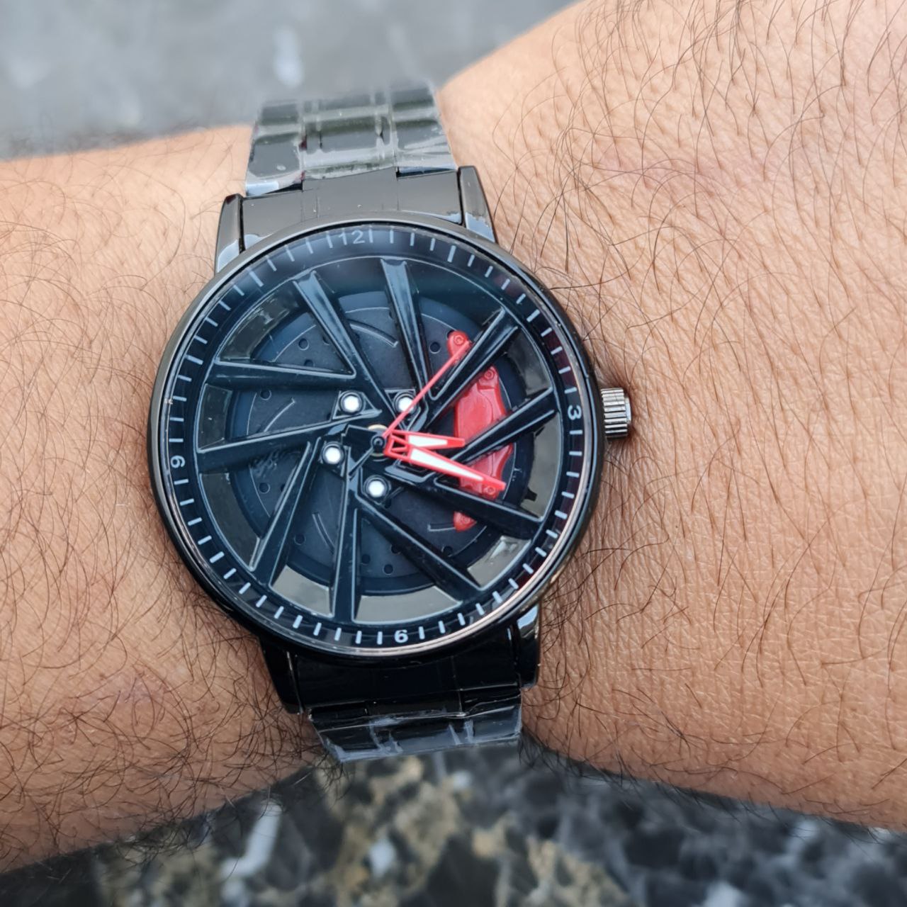 ساعت رینگی چرخشی کد 4010 قاب مشکی صفحه قرمز مشکی