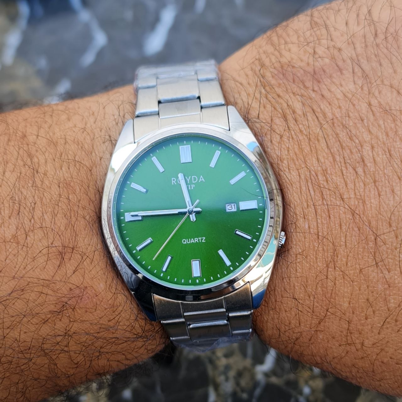 ساعت مردانه رویدا تمام استیل کد 5410 نقره ای صفحه سبز