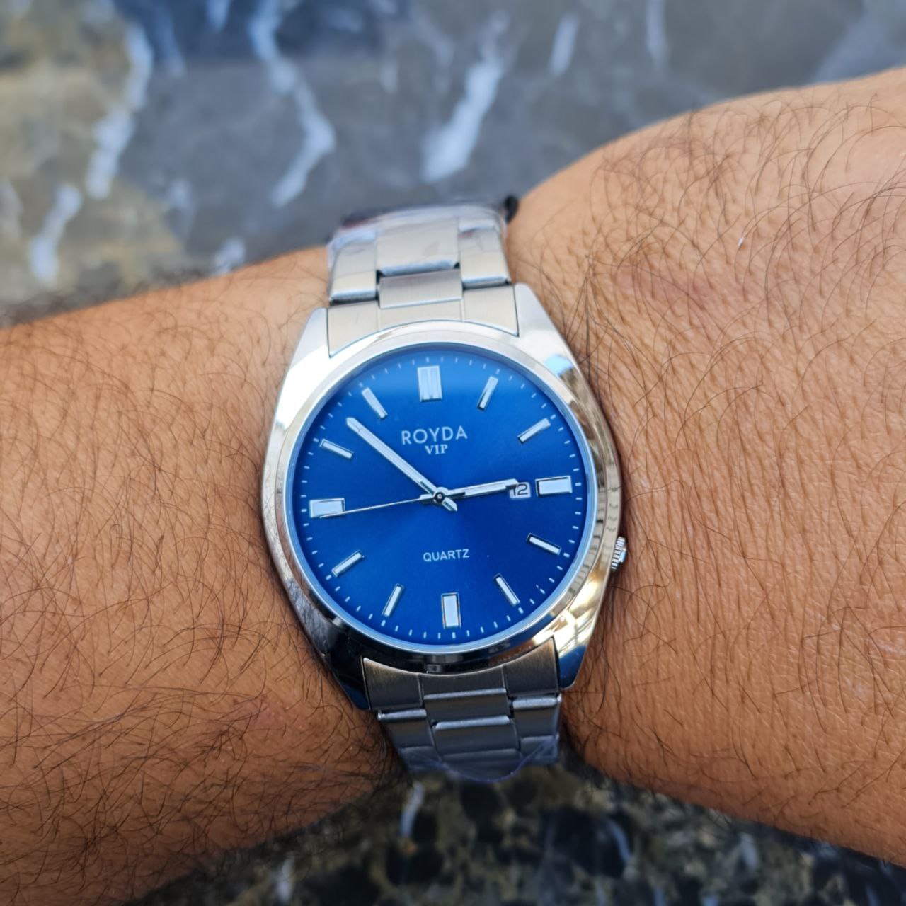 ساعت مردانه رویدا تمام استیل کد 5412 نقره ای صفحه سورمه ای