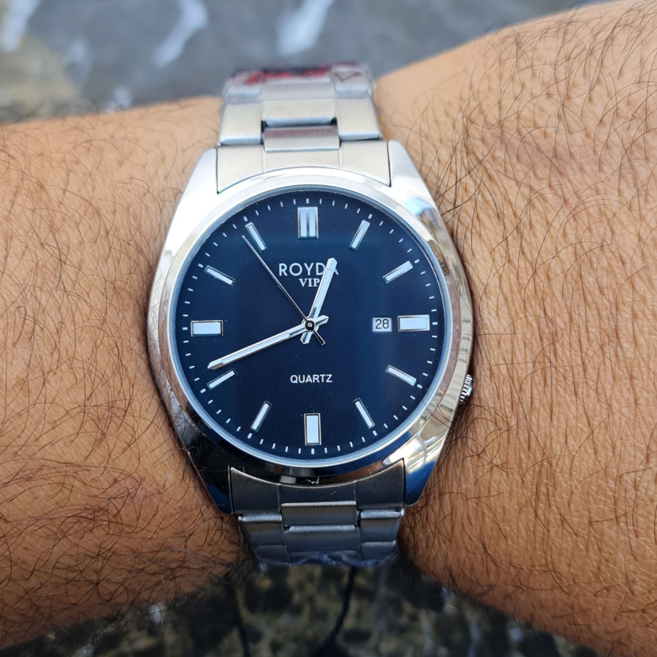 ساعت مردانه رویدا تمام استیل کد 5414 نقره ای صفحه مشکی