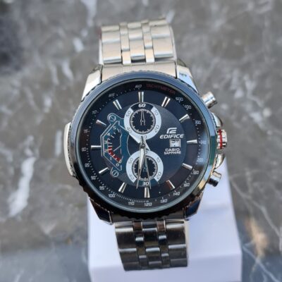 ساعت مردانه کاسیو ادیفایس کد 5015 نقره ای صفحه مشکی