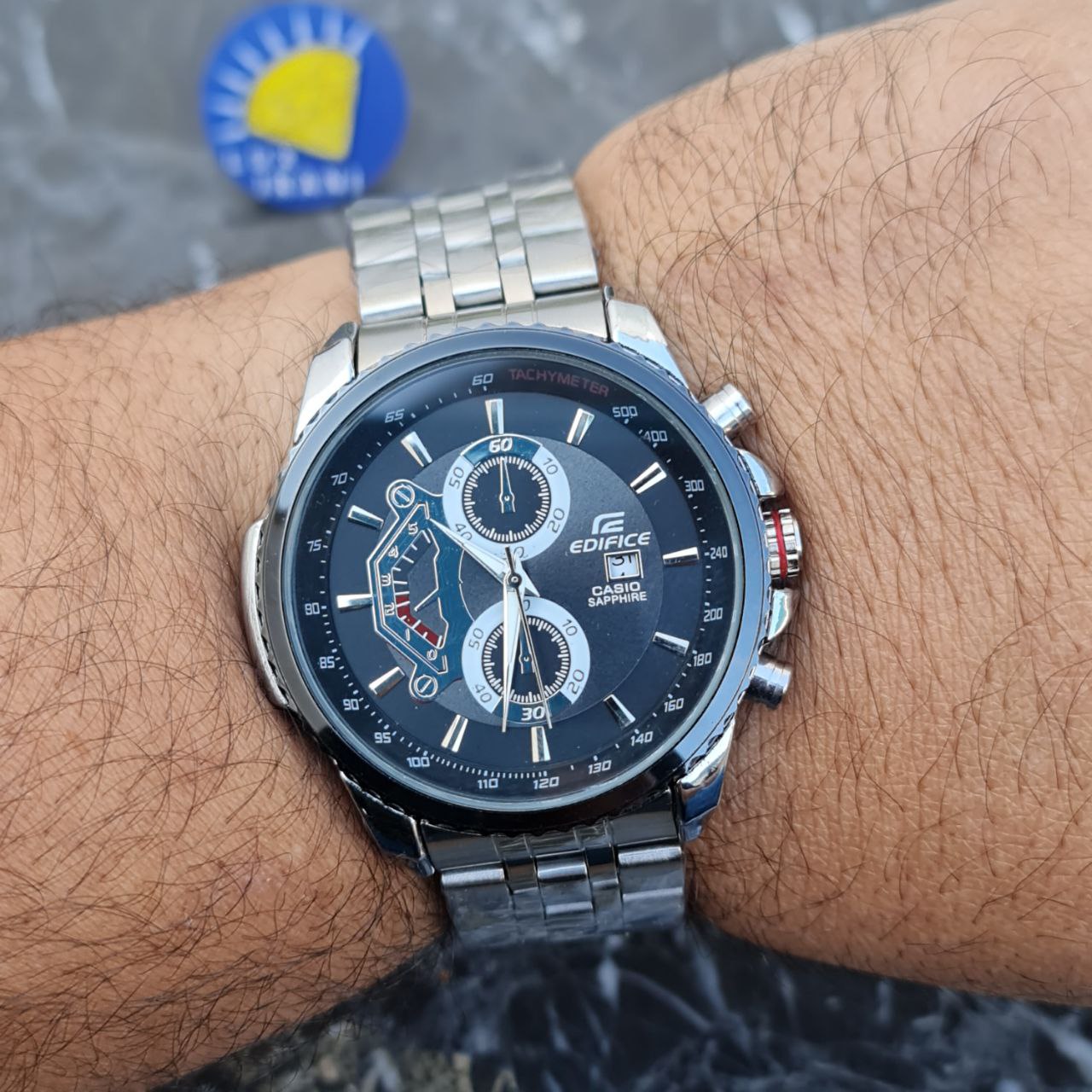 ساعت مردانه کاسیو ادیفایس کد 5015 نقره ای صفحه مشکی