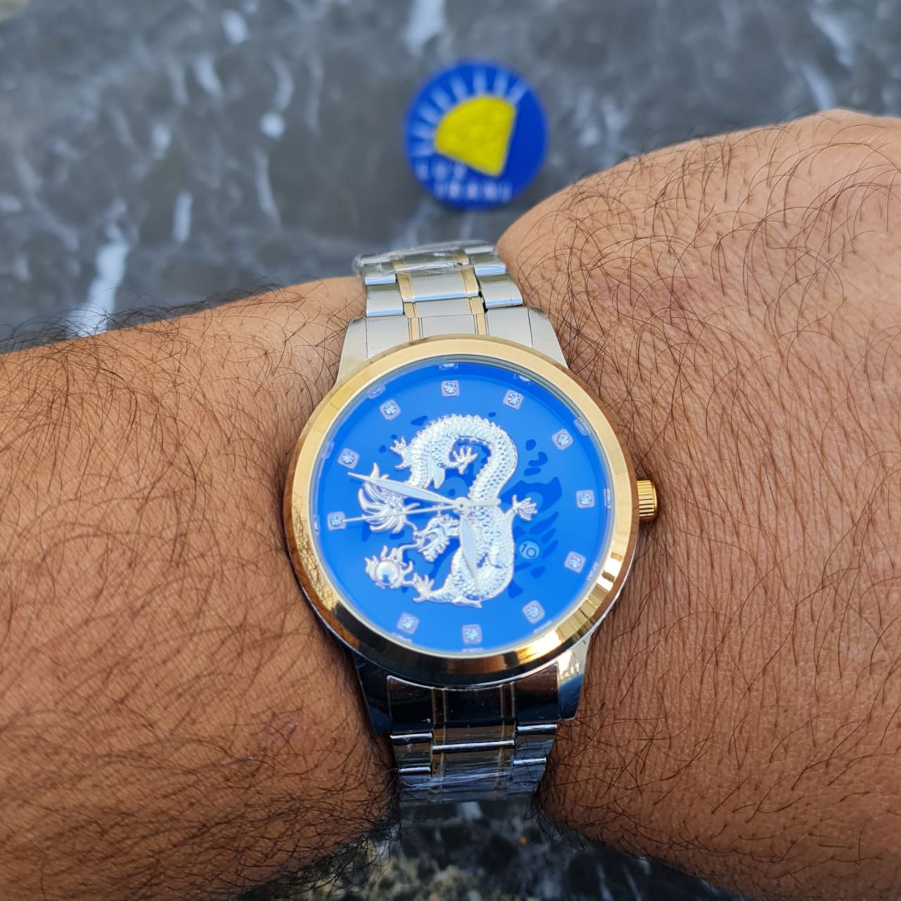 ساعت مردانه دراگون کد 4017 نقره ای طلایی صفحه هفت رنگ