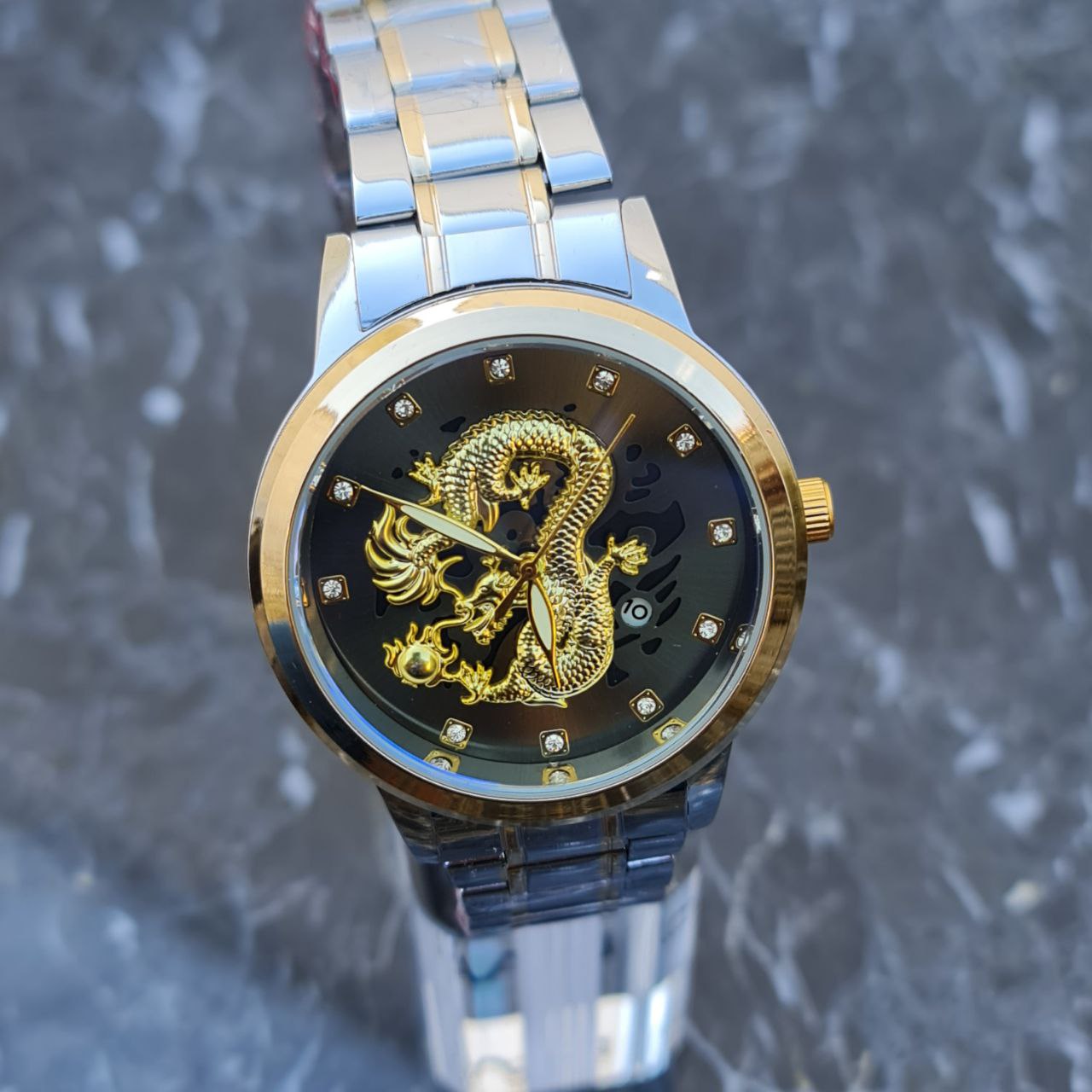 ساعت مردانه دراگون کد 4017 نقره ای طلایی صفحه هفت رنگ