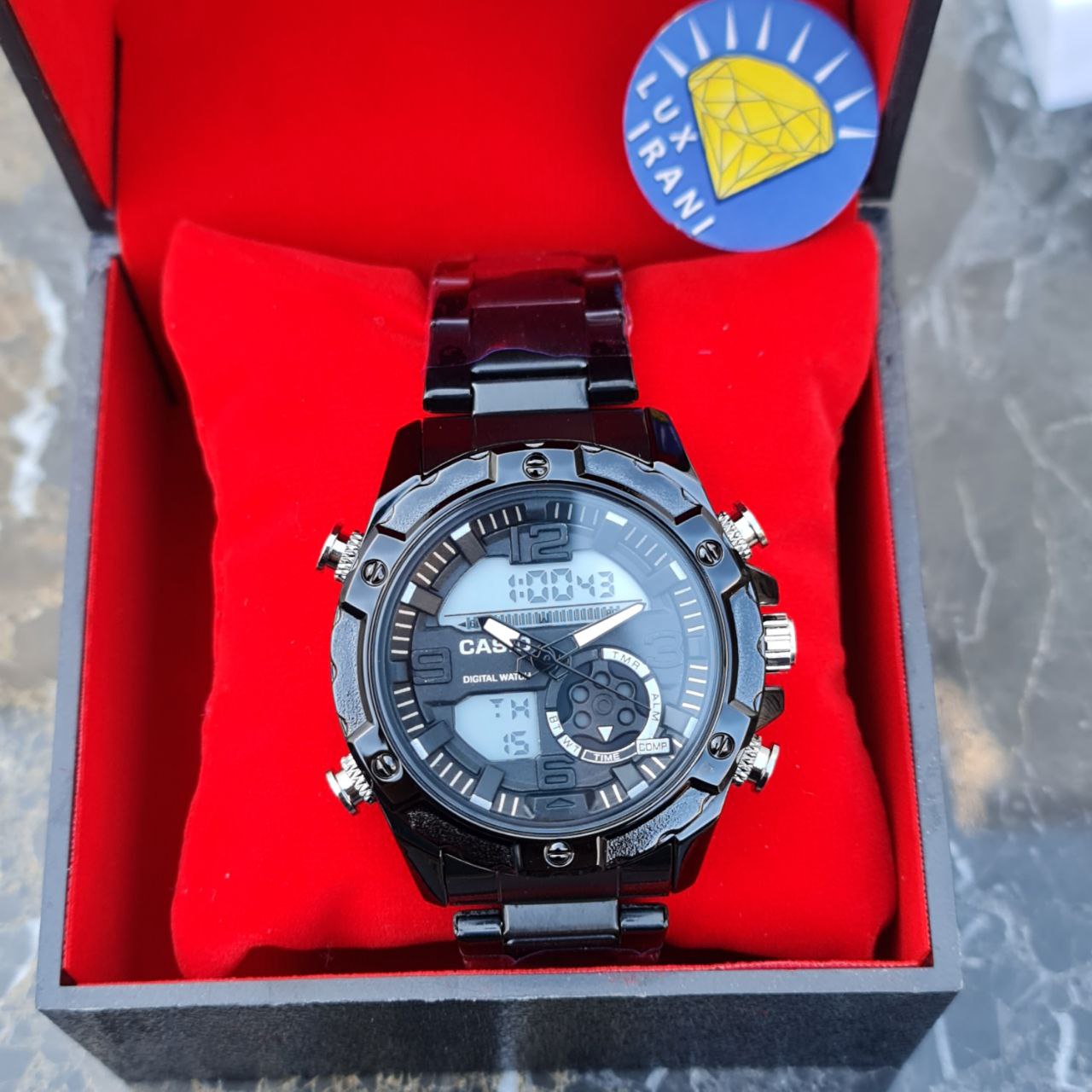 ساعت کاسیو جی شاک دوزمانه کد 4111 بند، قاب و صفحه مشکی ساعت کاسیو جی شاک دوزمانه کد 4111 بند، قاب و صفحه مشکی