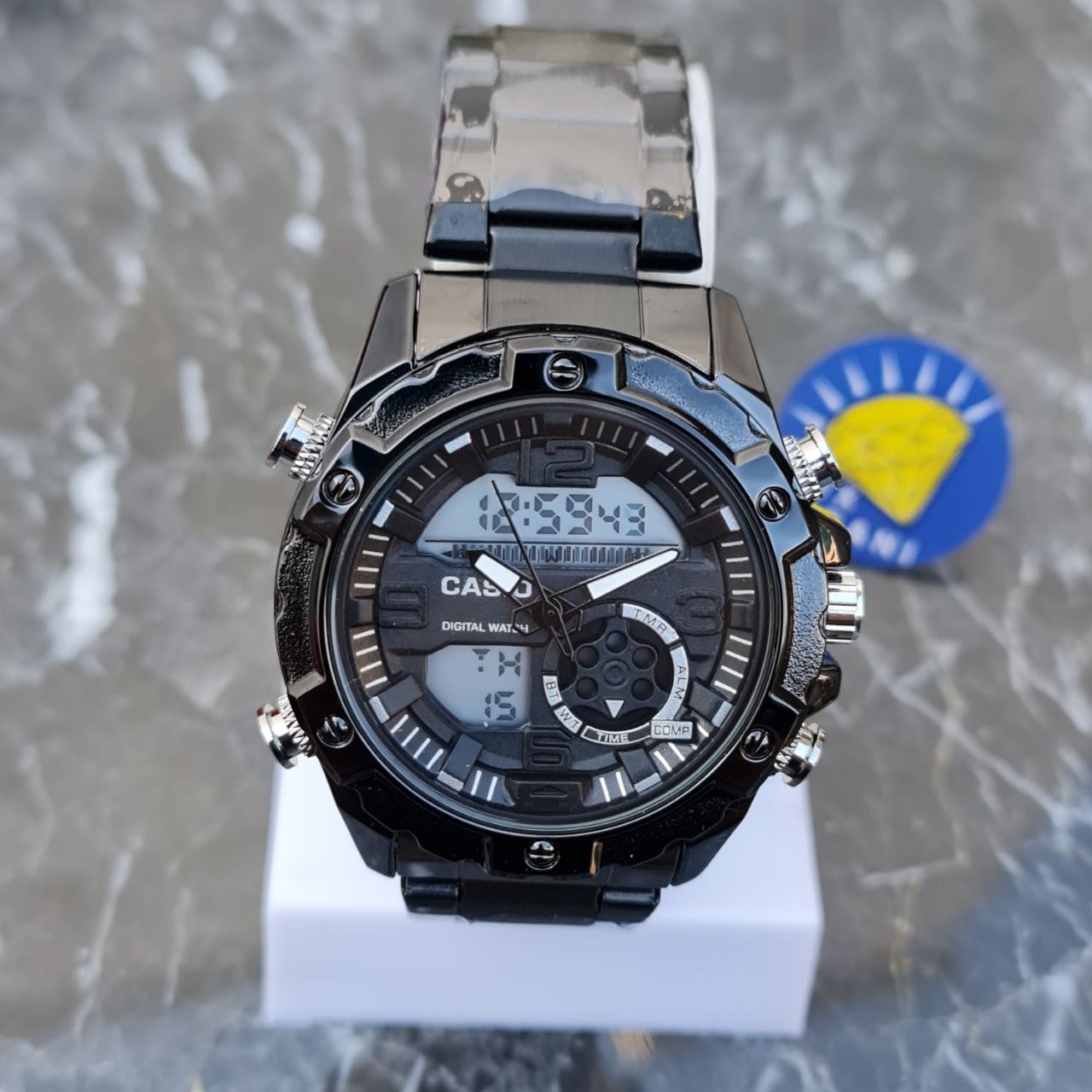 ساعت کاسیو جی شاک دوزمانه کد 4111 بند، قاب و صفحه مشکی ساعت کاسیو جی شاک دوزمانه کد 4111 بند، قاب و صفحه مشکی