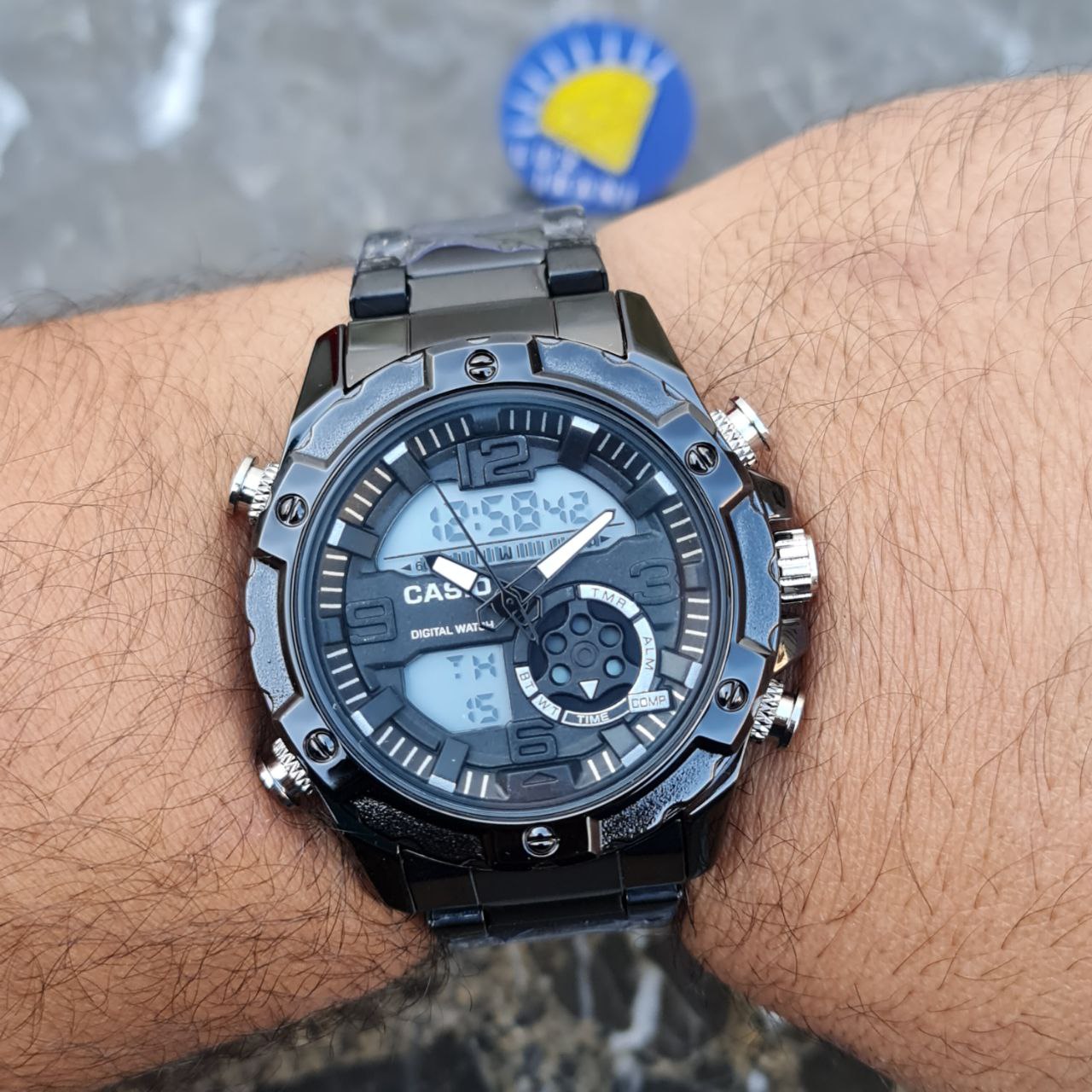 ساعت کاسیو جی شاک دوزمانه کد 4111 بند، قاب و صفحه مشکی